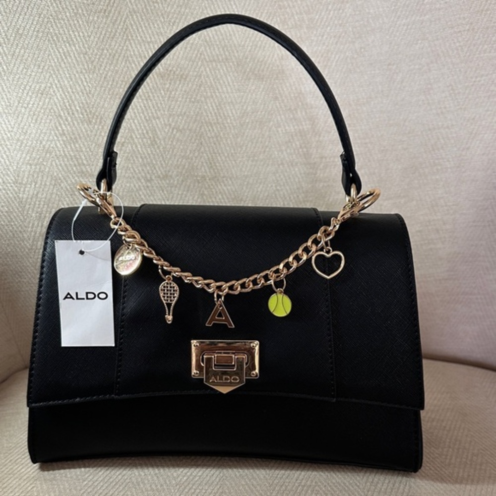 Aldo Black Satchel with Gold Chain Details. And Crossbody Strap